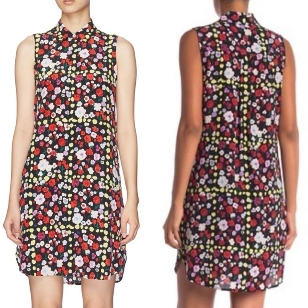 Equipment Janna 100% Silk floral grid print silk sleeveless shirt dress Size SP